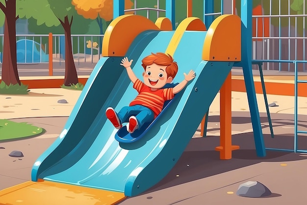 Фото Игровая площадка веселый ребенок скользит вниз скользит плоский вектор