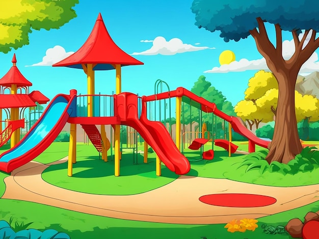 Playground in the School cartoon illustration