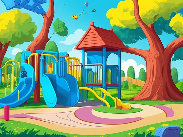 Playground in the School cartoon illustration