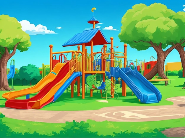 Photo playground in the school cartoon illustration