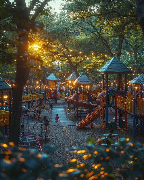 A Playground With Children Playing Jungle Background