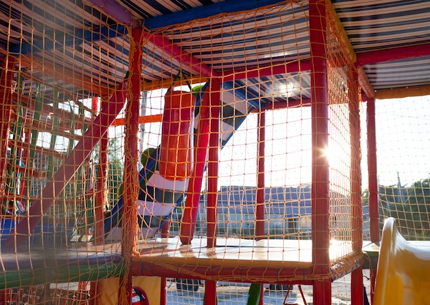 Playground with colorful mats and soft items for games