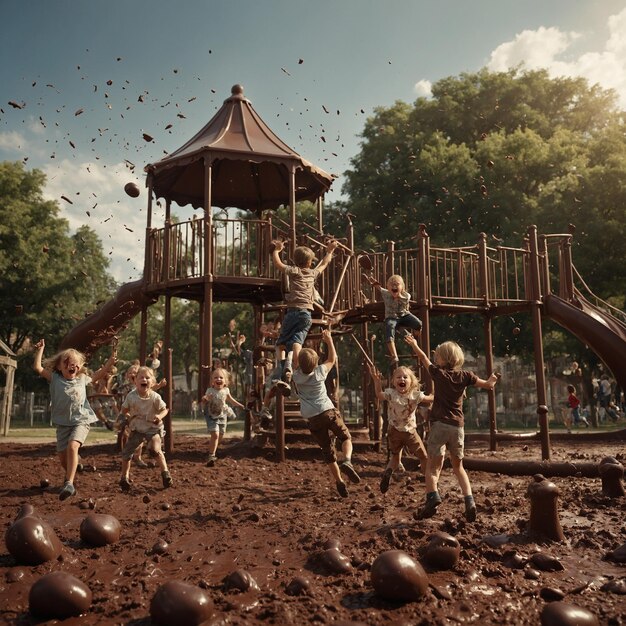 Foto un parco giochi con un sacco di persone che ci giocano