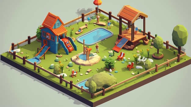 Photo playground in the yard isometric