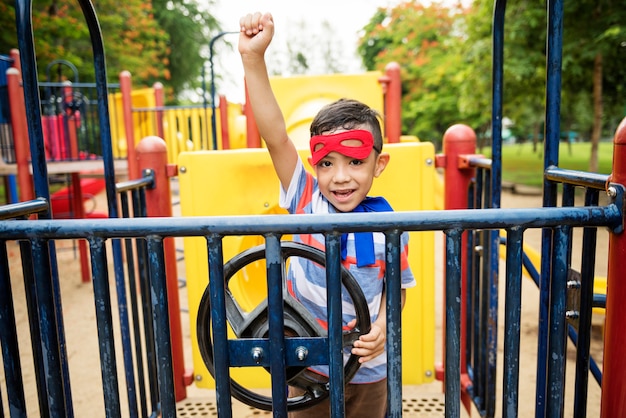 Playground Yard Superhero Freedom Child Boy Concept