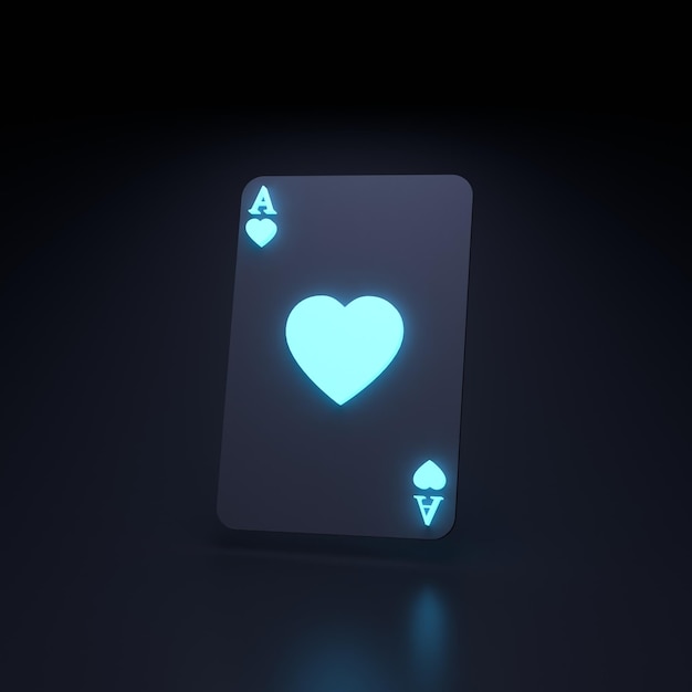 카드 놀이 카지노와 도박 개념 검정색 배경에 네온 요소 3d 렌더링 그림