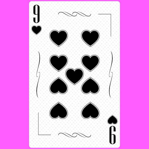 Photo playing card nine of hearts 9 black and white modern design standard size poker poker casino 3d render 3d illustration