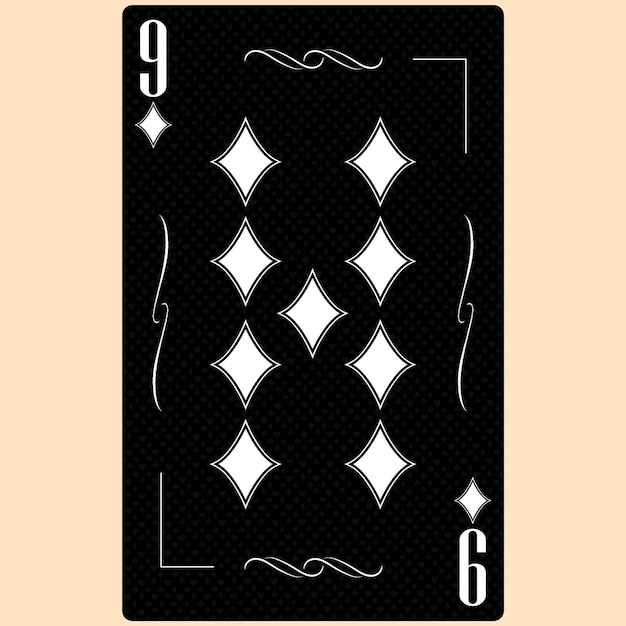 Playing card Nine suit Diamond 9 black and white modern design Standard size poker poker casino 3D render 3D illustration