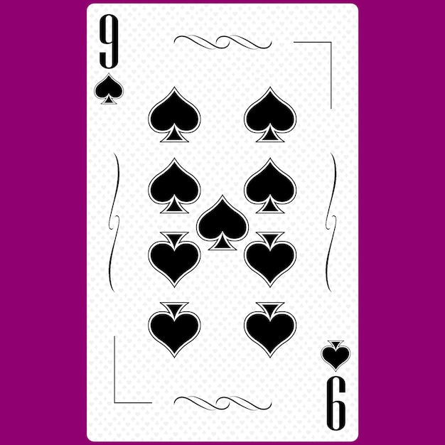 Foto carta da gioco nove semi picche 9 design moderno in bianco e nero dimensioni standard poker poker casinò 3d rendering illustrazione 3d