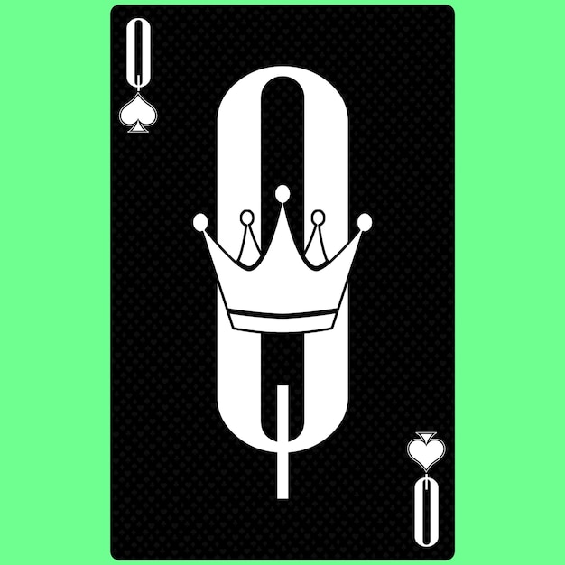 Playing card Queen suit of spades black and white modern design Standard size poker poker casino 3D render 3D illustration