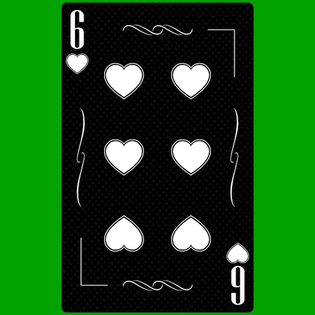 Foto carta da gioco sei di cuori 6 design moderno in bianco e nero dimensioni standard poker poker casinò 3d rendering illustrazione 3d