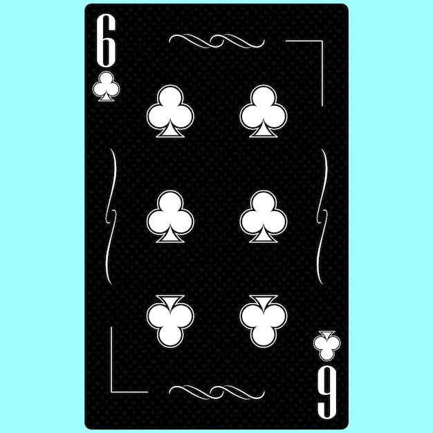 Photo playing card six suit of clubs 6 black and white modern design standard size poker poker casino 3d render 3d illustration