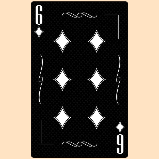 Playing card Six suit Diamond 6 black and white modern design Standard size poker poker casino 3D render 3D illustration