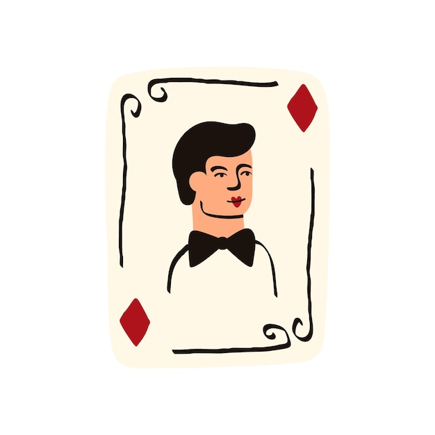 Playing card with Jack Valentines Day illustration in doodle style