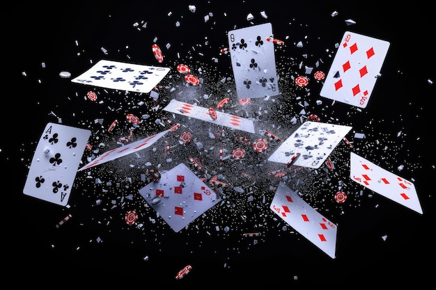 playing cards falling in the air with a bunch of playing cards falling