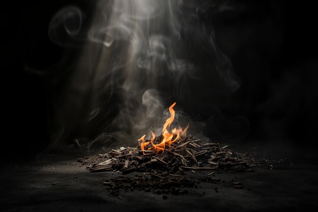 Playing light rays over the fire on a black background