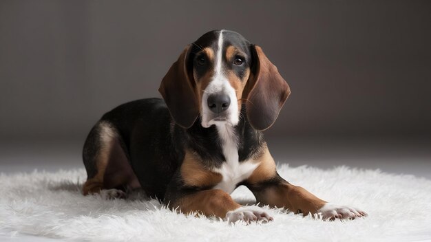 Playing little cute estonian hound dog or pet posing over white studio