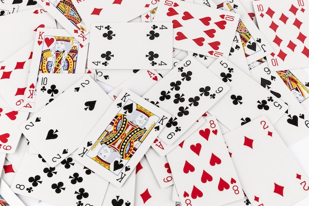 Playing poker cards on white background