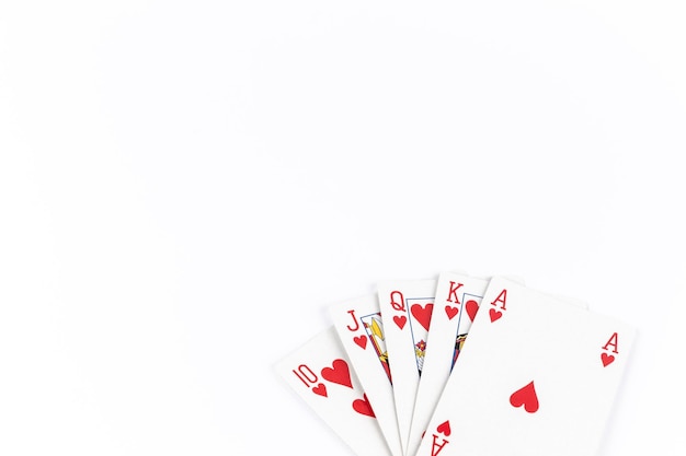 Playing poker cards on white background