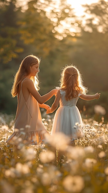 Playing in the summer park with a mother and a little child