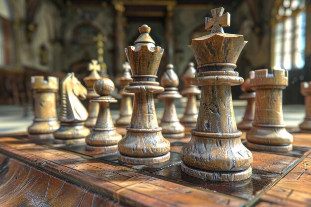 играя в деревянные шахматные фигуры