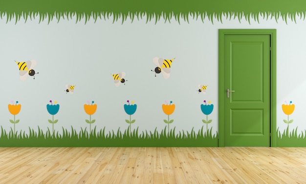 Playroom with colorful decorations on the wall