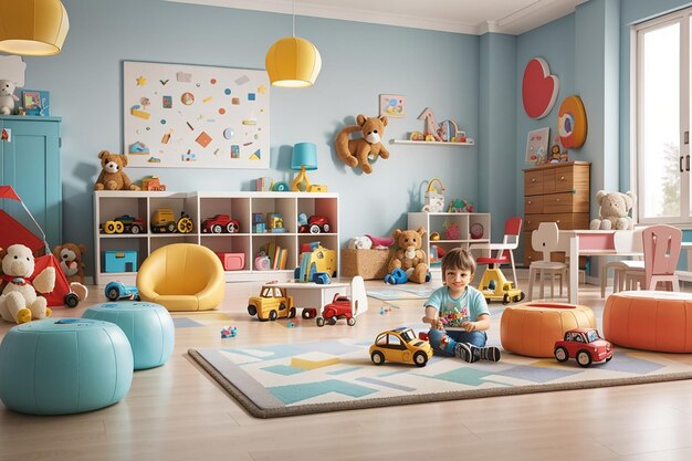 Playroom with toys and furniture
