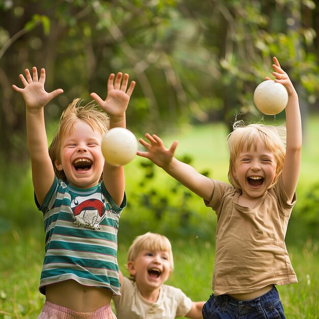 Foto giochi di gioia i bambini si divertono con i giochi di palla