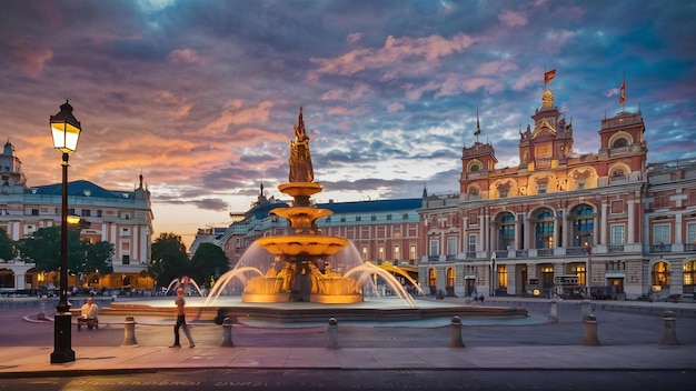 Photo plaza de cibeles in dusk madrid