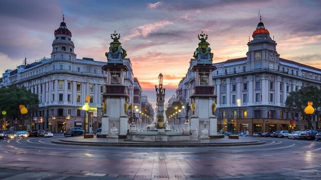 Photo plaza de cibeles in dusk madrid