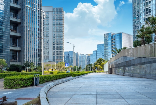 Plaza and modern skyscrapers, Xiamen CBD, Fujian, China.
