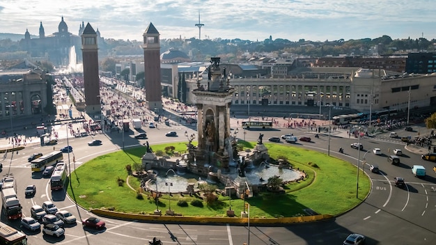 Plaza of Spain The Venetian Towers and The National Palace in Barcelona