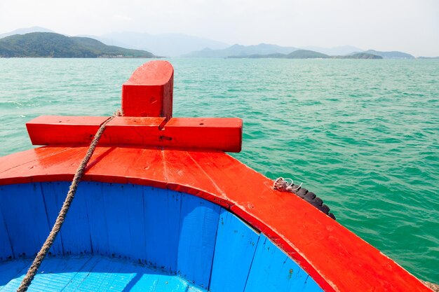 Pleasure boat bow cruising in the sea