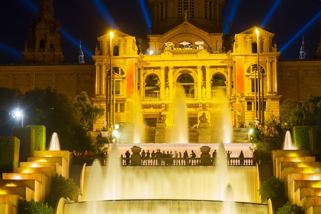 Plein van Spanje - Nationaal museum van Barcelona bij nacht, Spanje