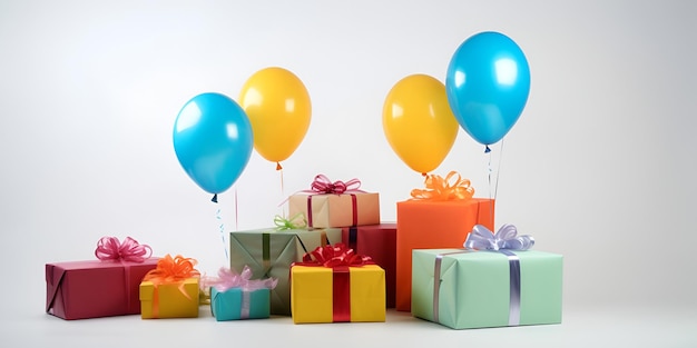 Plenty of assorted colored presents for birthdays on light background AI generated