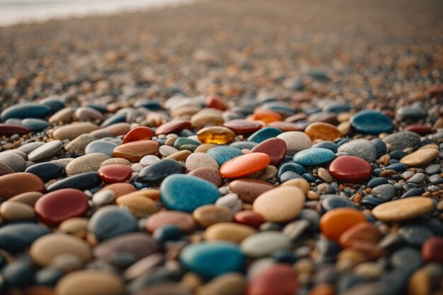 Photo plenty of colorful pebbles on the seashore ar c