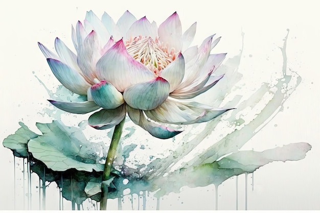Photo plenty of pastel lotus watercolors on white background