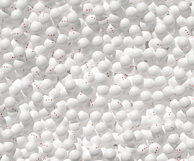 Plenty of three stars scattered white Ping pong balls. table tennis poster design idea. 3d illustration.