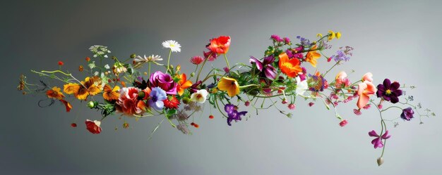 Photo a plethora of flowers gracefully float in midair creating a mesmerizing and enchanting display