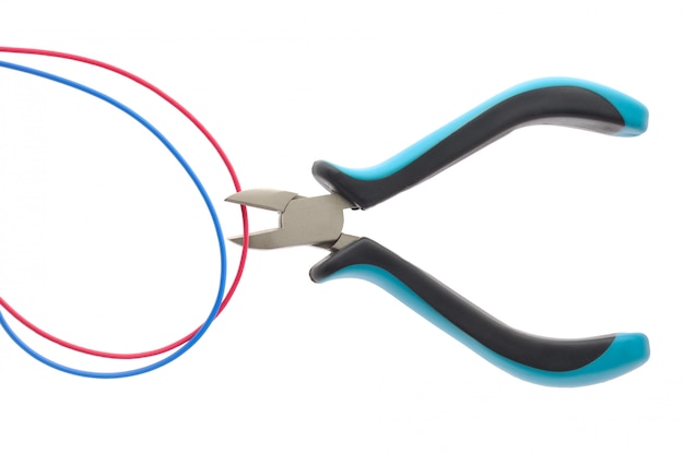 Pliers and wire on isolated background