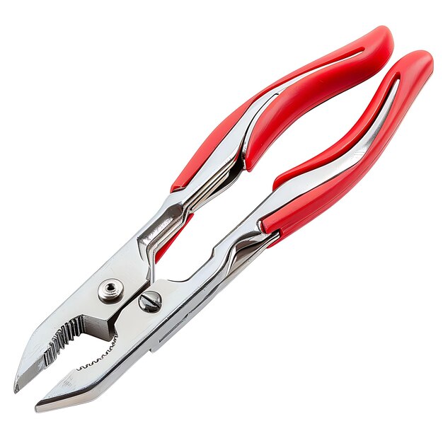 Pliers With Red Rubber Grip and Silver Metal Body a Hand Too Isolated Clean Blank BG Items Design