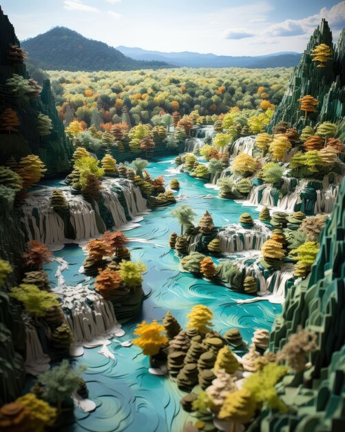 Photo plitvice lakes national park croatia with 3d craft and isolated background