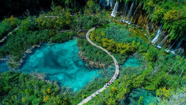 Foto plitvice nationaal park kroatisch luchtfotografiepanorama van kroatië