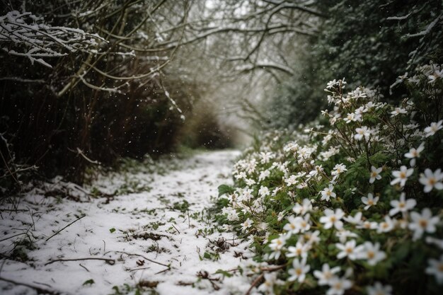 Plotselinge en onverwachte koudegolf in het vroege voorjaar koud klimaat bedorven weer sneeuw wind vroege koude ochtend vorst lege steden en straten besneeuwde landschappen sombere verlatenheid