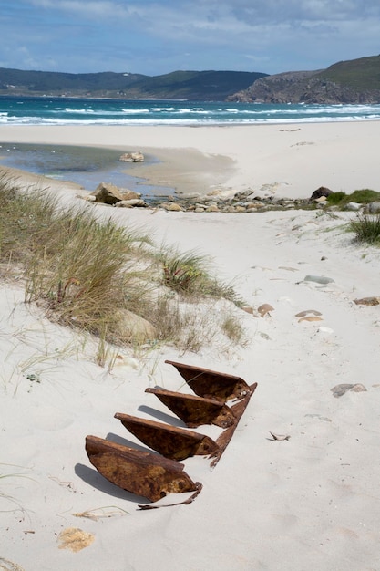 Plough on Rostro Beach, Finisterre, Costa de la Muerte, Galicia, Spain