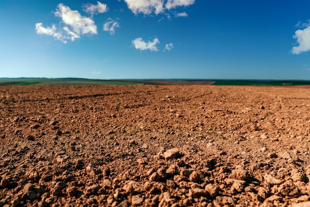 Ploughed field in spring prepared for sowing