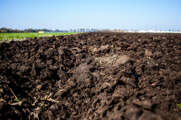 Plowed field in autumn time.Field after harvesting