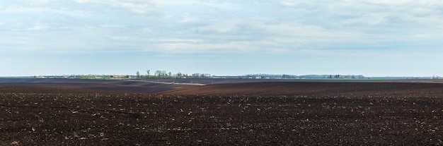 Campo arato in primavera, terreno agricolo pronto per la semina