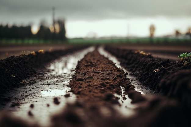 plowed land of an agricultural field ready for planting or sowing in spring beds agricultural land field furrows from the plow farm