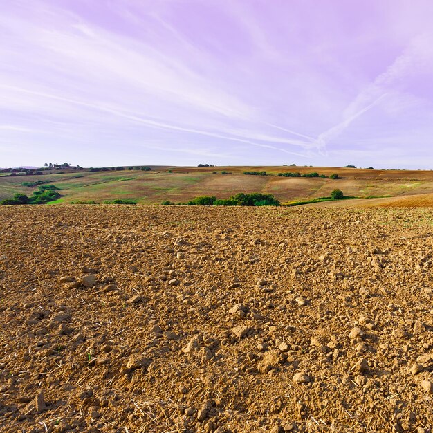 Plowed sloping fields of spain in the autumn